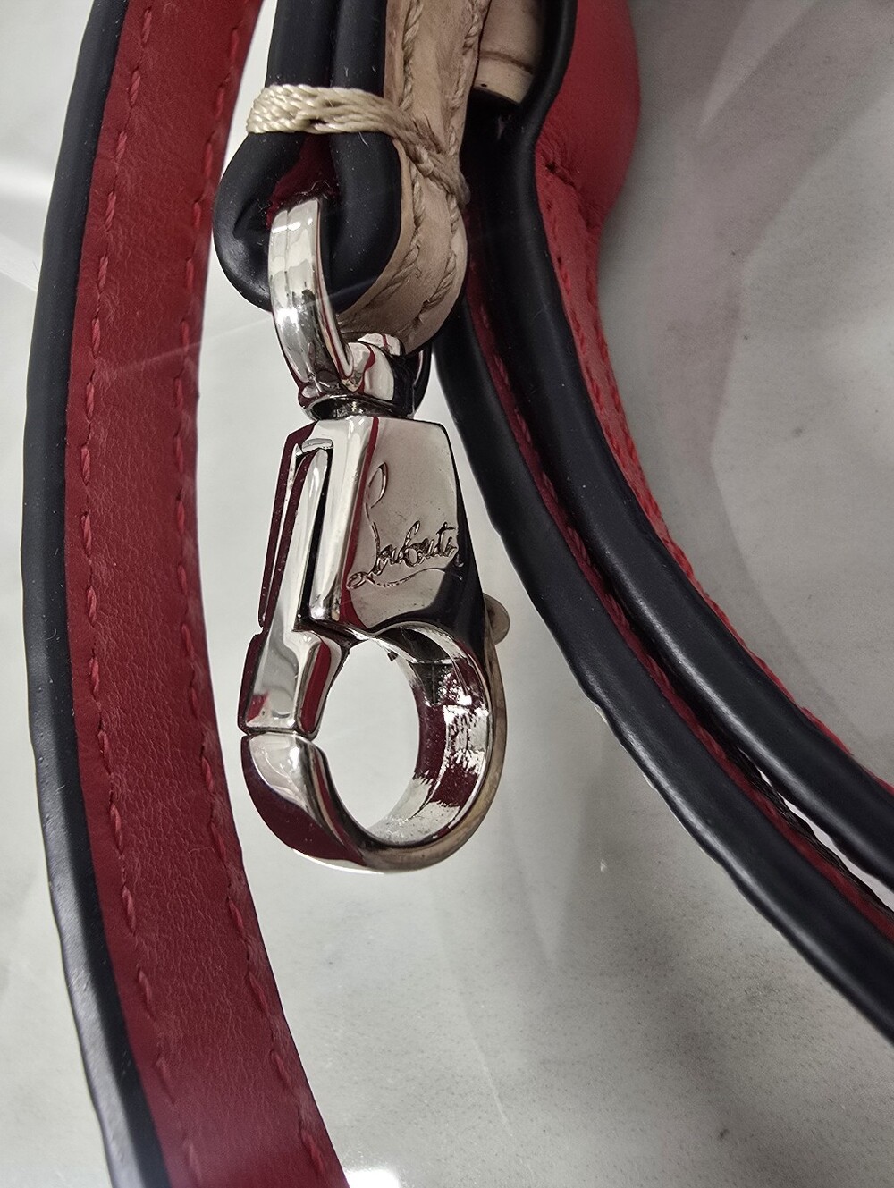 Christian Louboutin Cabarock Beige Croc-Embossed Tote with Red Trim - NWOT - Picture 8 of 10